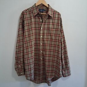 Ralph Lauren Classic Fit Cotton Pink Green Plaid Lightweight Button Up Shirt XL